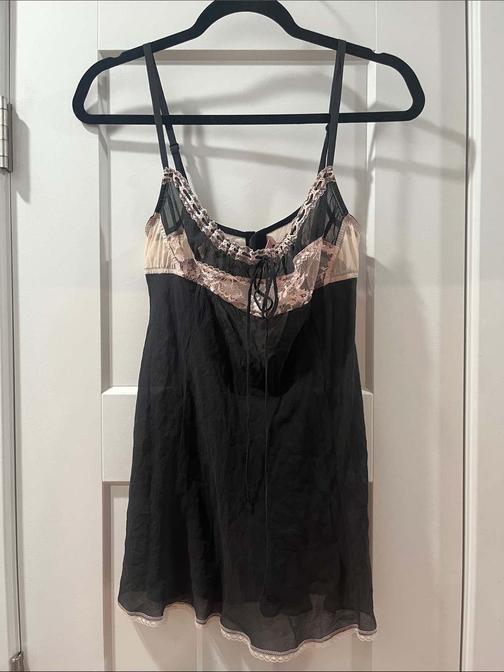 Y2K Milkmaid Victoria's Secret Silk Lace Black Pink Lingerie Babydoll Medium